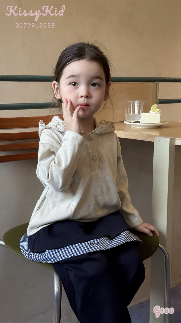 (G160) Áo thun liền mũ viền ren màu kem Yiyaya_thumbnail_0