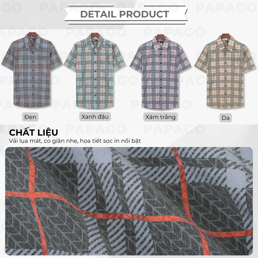 Áo sơ mi nam trung niên PAPAGO tay ngắn lai bầu vải lụa sọc caro - P23SNCR004_thumbnail_1