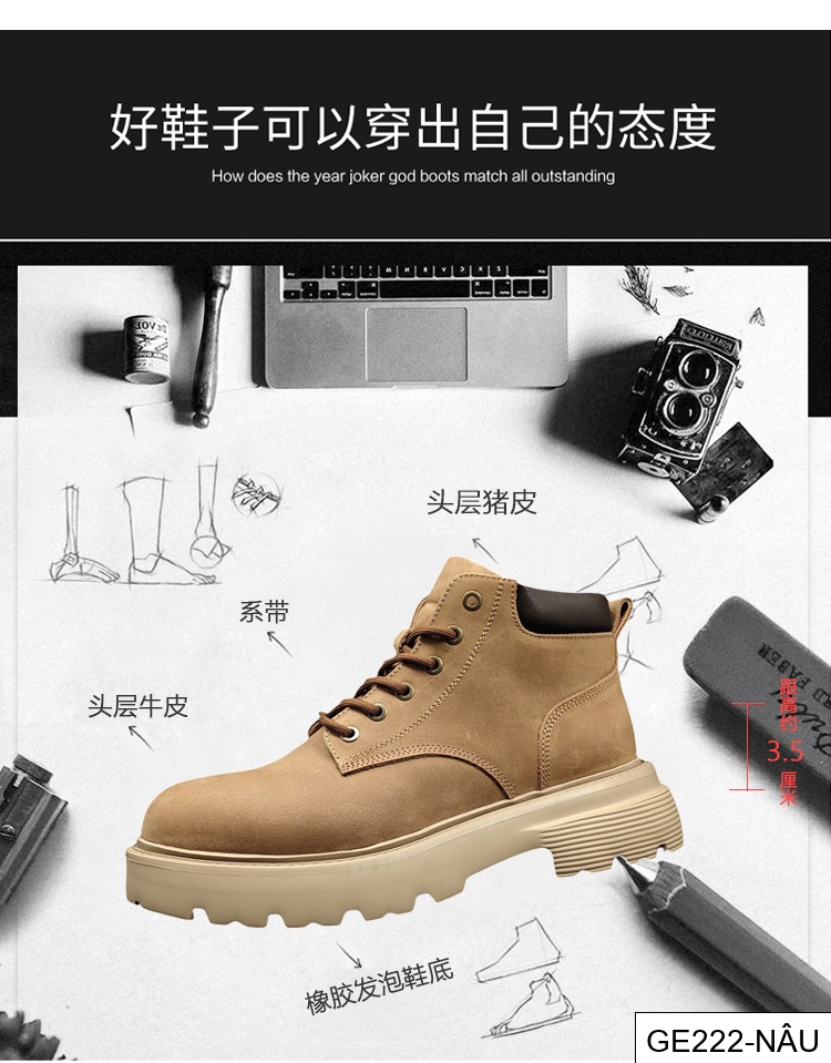 GE222 - Bốt Martin da thật cho Nam, Giày mẫu mới mùa thu, Bốt Da thường ngày Da bò lớp đầu, bốt ngoài trời dễ phối phong cách Anh, nam_thumbnail_7