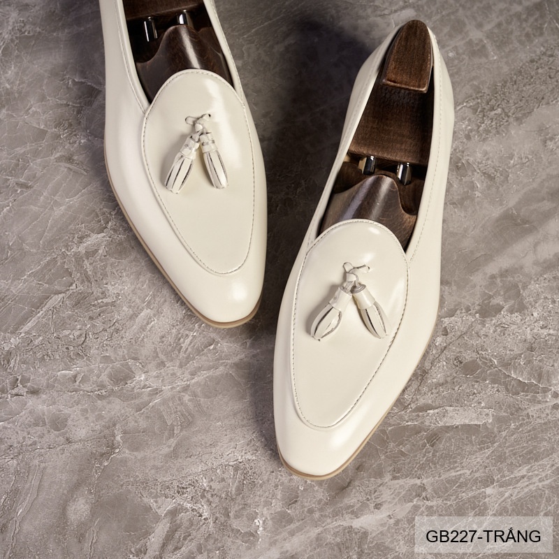 GB227 - Giày lười nam mũi nhọn da bò phong cách Anh Quốc, màu trắng đen sang trọng_thumbnail_10