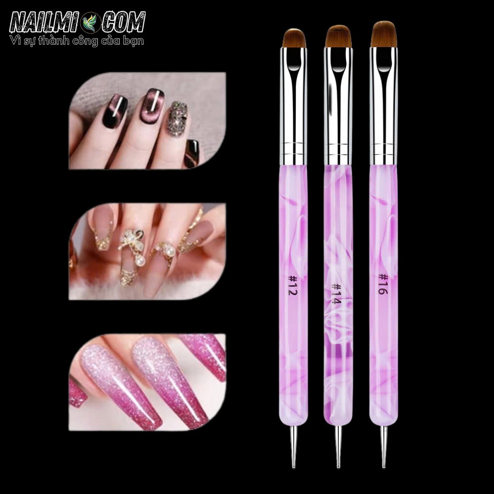 Cọ đắp gel - cọ fen - 2 đầu bản tròn & chấm bi - #14 - cán nhựa_thumbnail_2