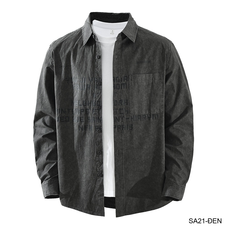 SA21 - Áo sơ mi nam dáng rộng phong cách Nhật Bản, cổ bẻ, tay dài, họa tiết chữ, chất cotton mềm mại_thumbnail_20