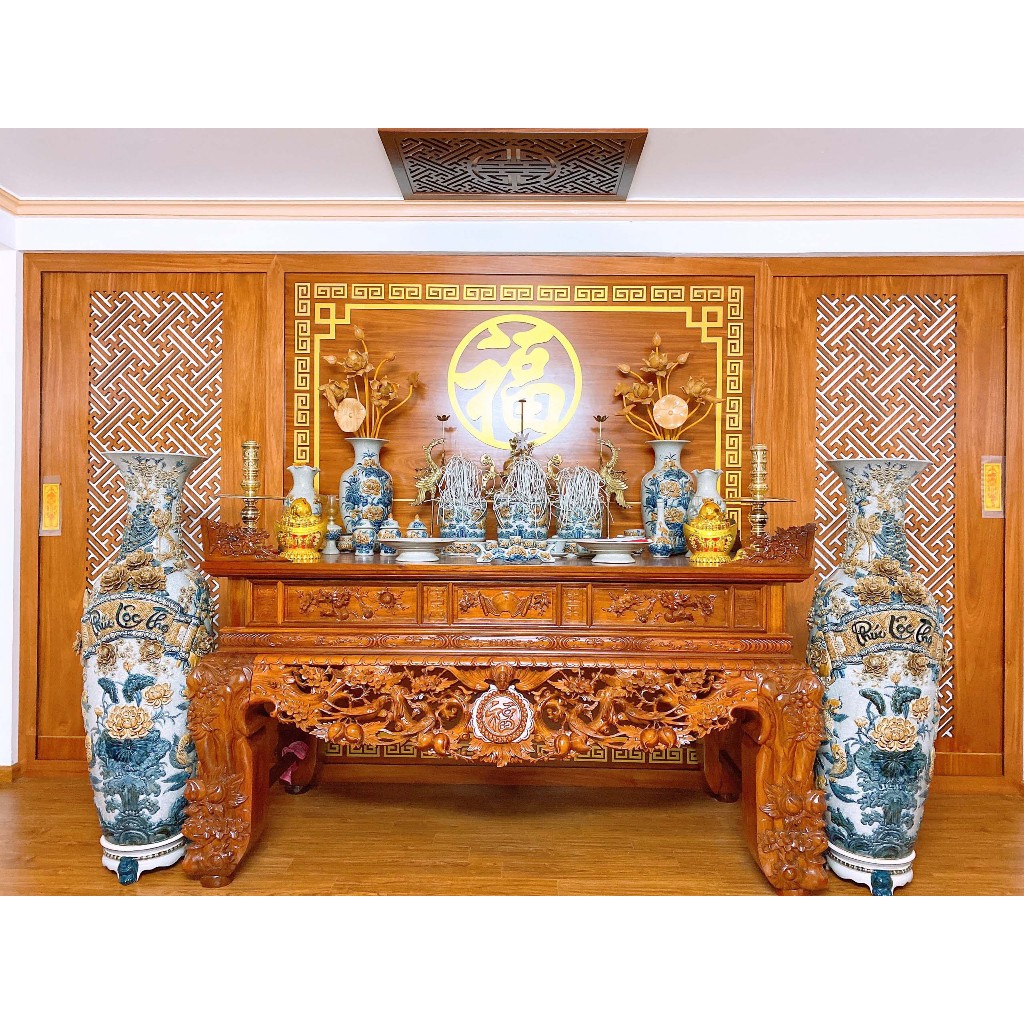 Bộ 20 Món Đồ Thờ Cúng Ban Thờ dài 1m7-2m TẶNG Thất Bảo, Tro Nếp, Nước Thơm Men rạn đắp nổi Bát Tràng_thumbnail_6