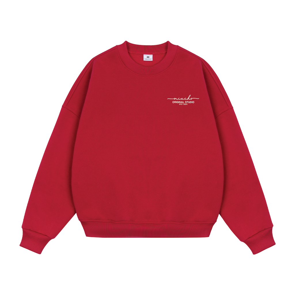 Áo sweater nữ form boxy 1902 Miucho cổ tròn vải nỉ bông 350 GSM in basic_thumbnail_0