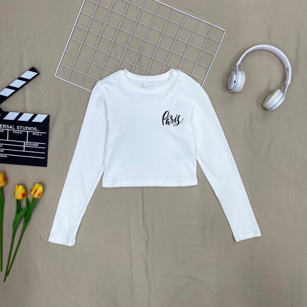 Áo croptop dài tay nữ in chữ thời trang - Áo thun dài tay thu đông LOZA G0105_thumbnail_5