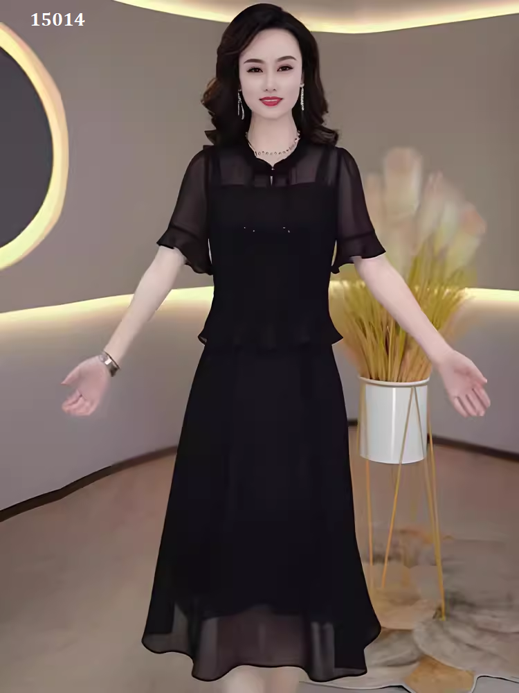 15014-Đầm voan đên tay lở giả rời cổ tàu kết nút (voan, lót)_thumbnail_0