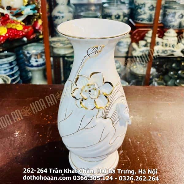 Lọ Hoa Sứ Liên Hoa Trắng – Cao 20cm2