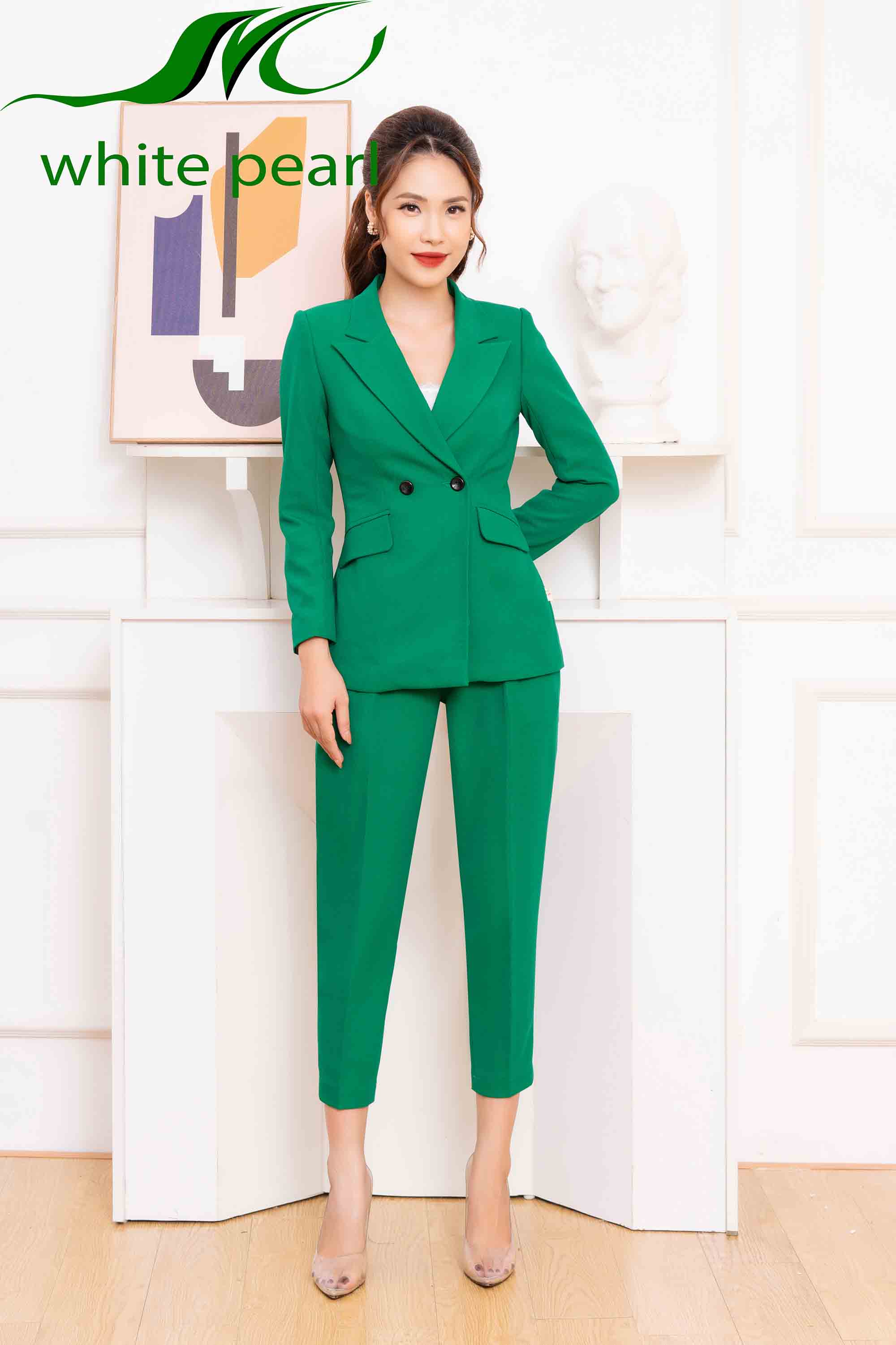 Bộ vest dáng dài kết hợp quần baggy thời trang công sở cao cấp White Pearl_thumbnail_2