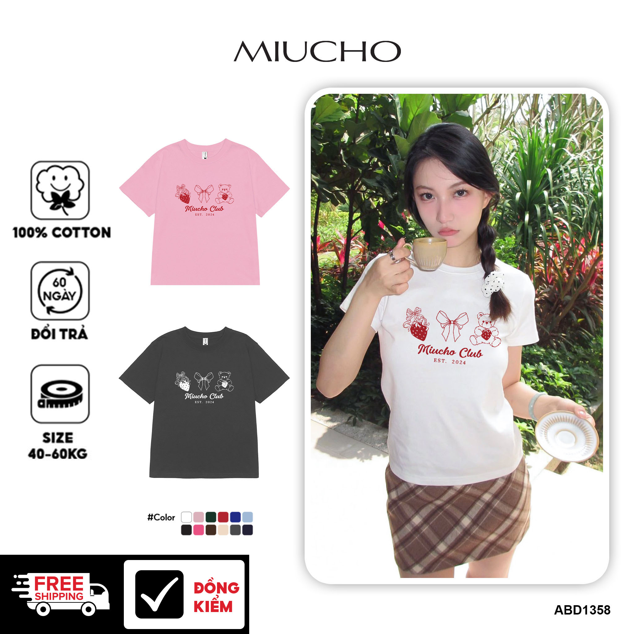 Áo Thun baby tee form ôm ABD1358 Miucho vải cotton co giãn in mix