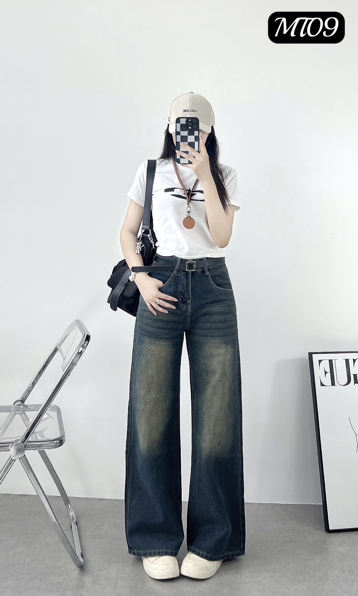 [MT-09] QUẦN JEANS COTTON ỐNG SUÔNG CAO CẤP Xanh Đen Rêu - PHONG CÁCH ULZZANG HÀN QUỐC