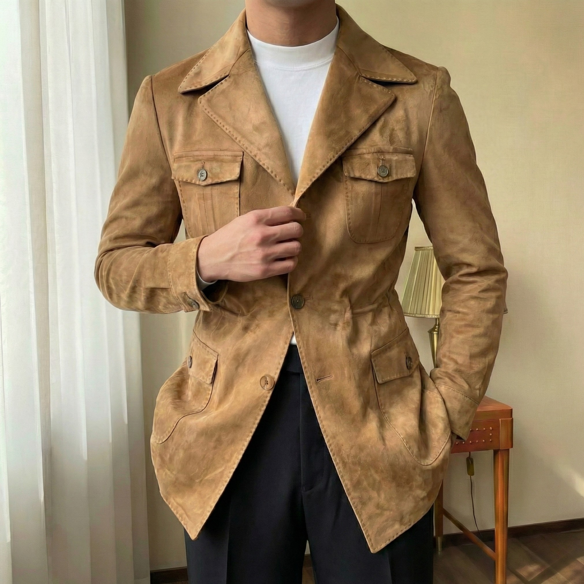 Áo Khoác Nam Da Lộn Safari