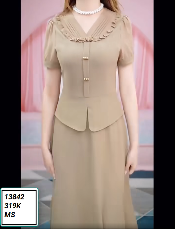13842-Đầm xòe  tay ngắn cổ cách điệu(Lụa ý)FREESHIP_thumbnail_3