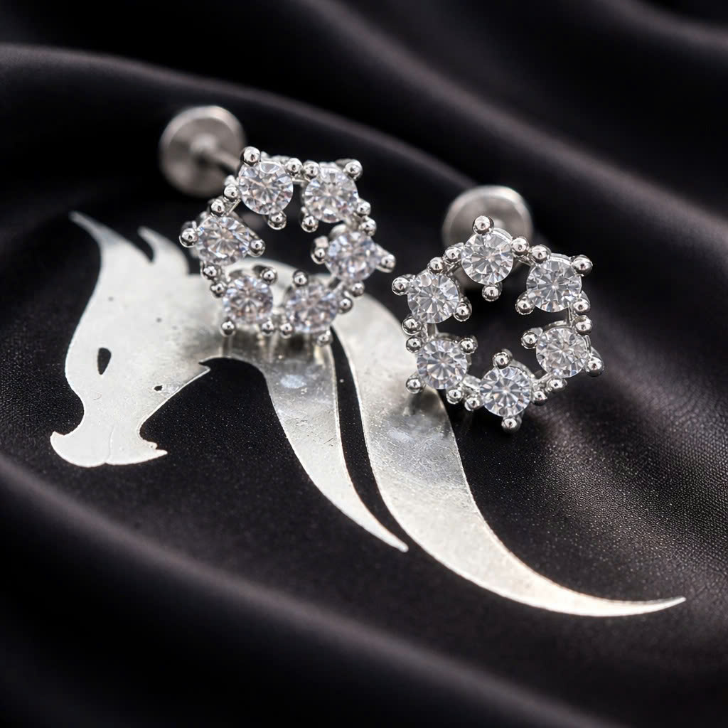 Khuyên kiểu hoa tuyết 5 đá trắng dẹt