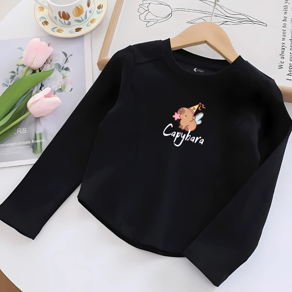 Áo thu đông cho bé gái in hình Capybara, Loopy, Labubu - Áo thun dài tay trẻ em-Loza Kids ON002_thumbnail_9