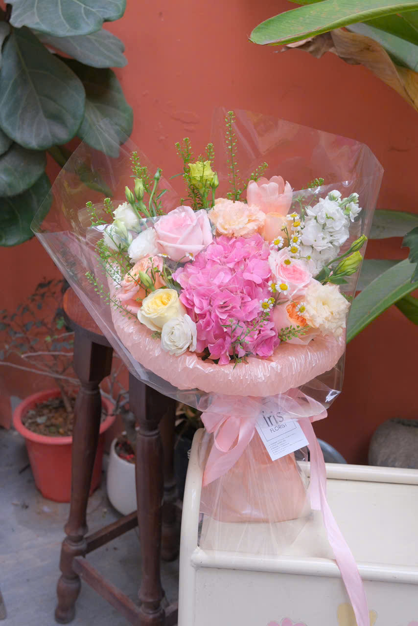 Bó hoa tin nhắn tú cầu hồng mix tone hồng cam