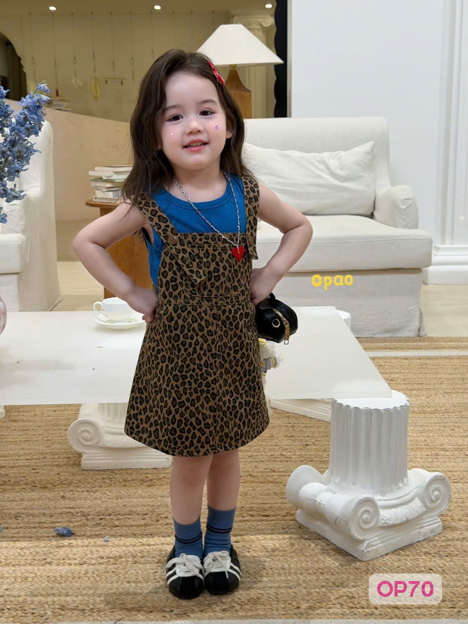 OP70 - Set yếm váy da beo phối áo thun hãng Opao