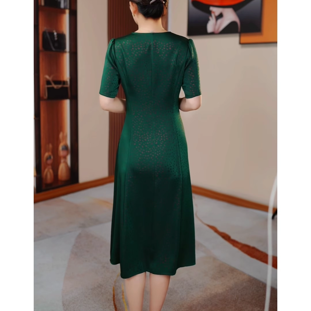 17836-Đầm suông  xanh cổ tàu viền ren cách điệu ( lụa , ren)_thumbnail_1