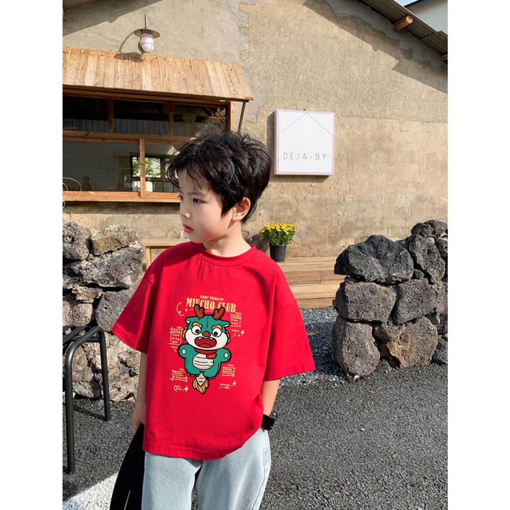 Áo thun tết cho bé màu đỏ form rộng thoáng mát AED908 Miucho Kid 100% vải cotton basic in mix_thumbnail_4