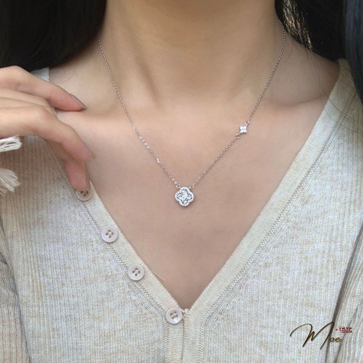 D286 - Dây chuyền Cỏ 4 lá kép pha lê_thumbnail_2