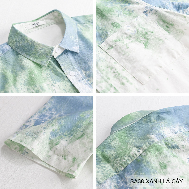 SA38 - Áo sơ mi nam tay ngắn họa tiết loang màu xanh lá và xám, phong cách trẻ trung mùa hè_thumbnail_6