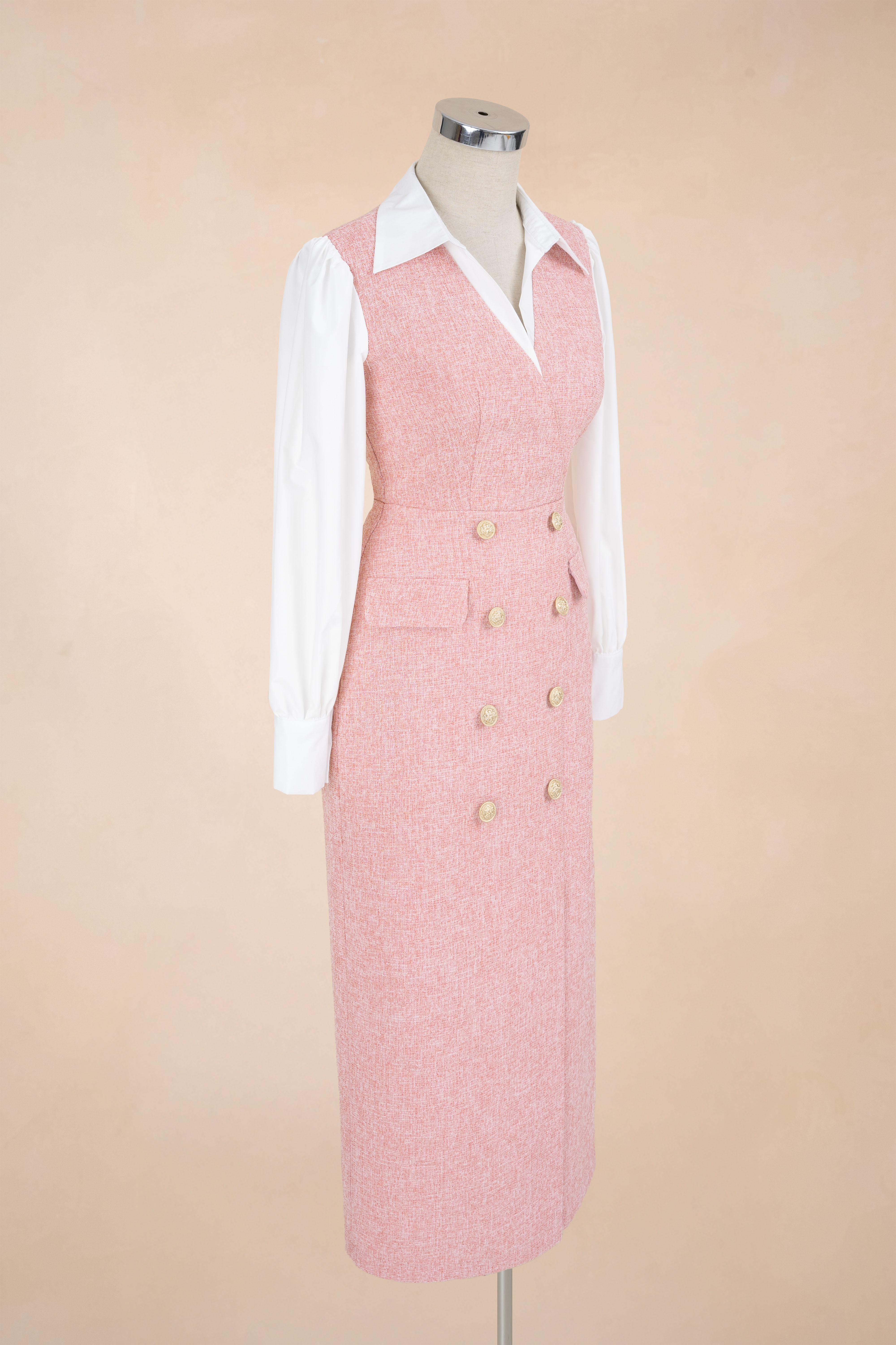 Đầm Dạ Bút Chì Nắp Túi Phối Tơ