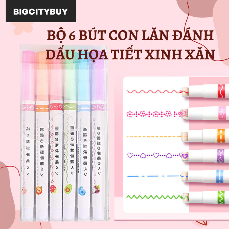 BỘ 6 BÚT CON LĂN ĐÁNH DẤU HỌA TIẾT XINH XĂN_thumbnail_0
