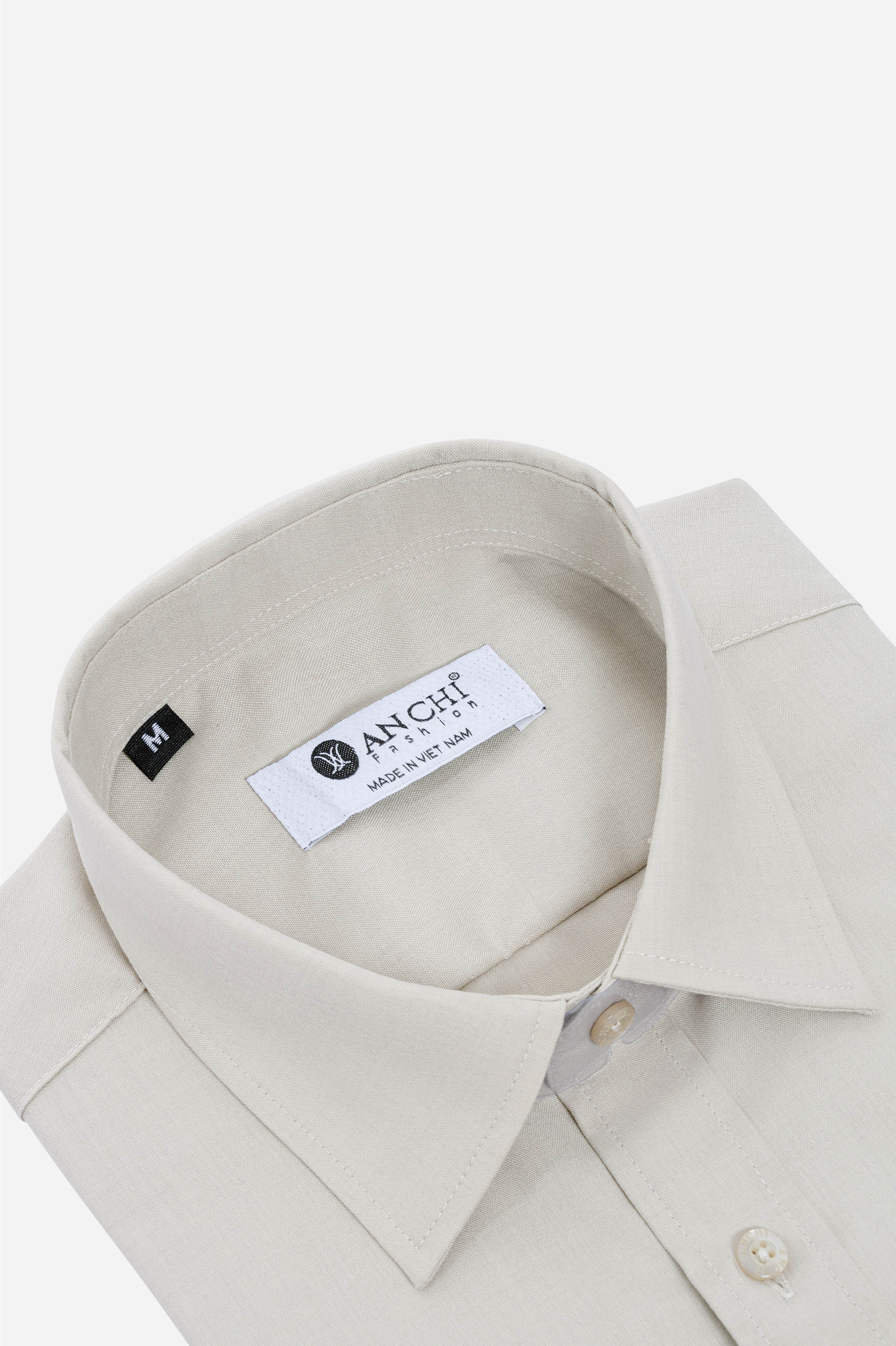 Sơ Mi Trơn Cộc Tay Nam Trung Niên Chất Liệu Cotton Nhập Khẩu Màu Be_thumbnail_3