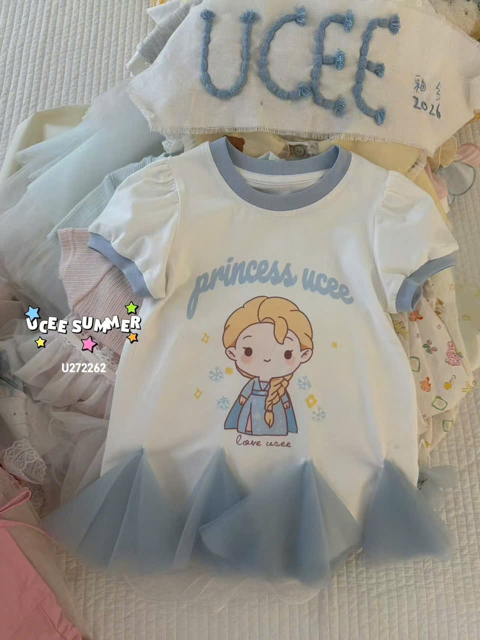 D106 - Áo cotton phối chân voan in công chúa hãng Ucee