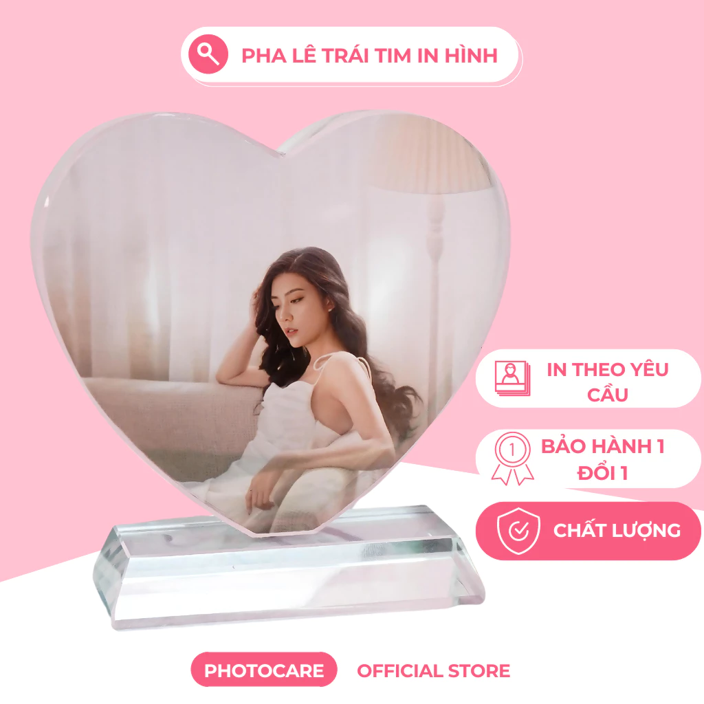 Pha lê hình trái tim in hình theo yêu cầu - Pha lê cao cấp - Quà tặng người yêu - Quà sinh nhật ý nghĩa độc đáo