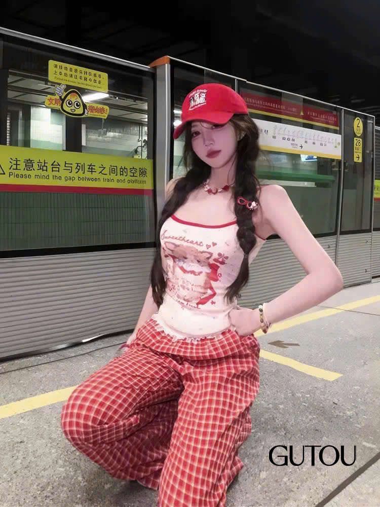 [ GUTOU ] Áo Hai Dây Trắng In Hình Mèo Tea Break