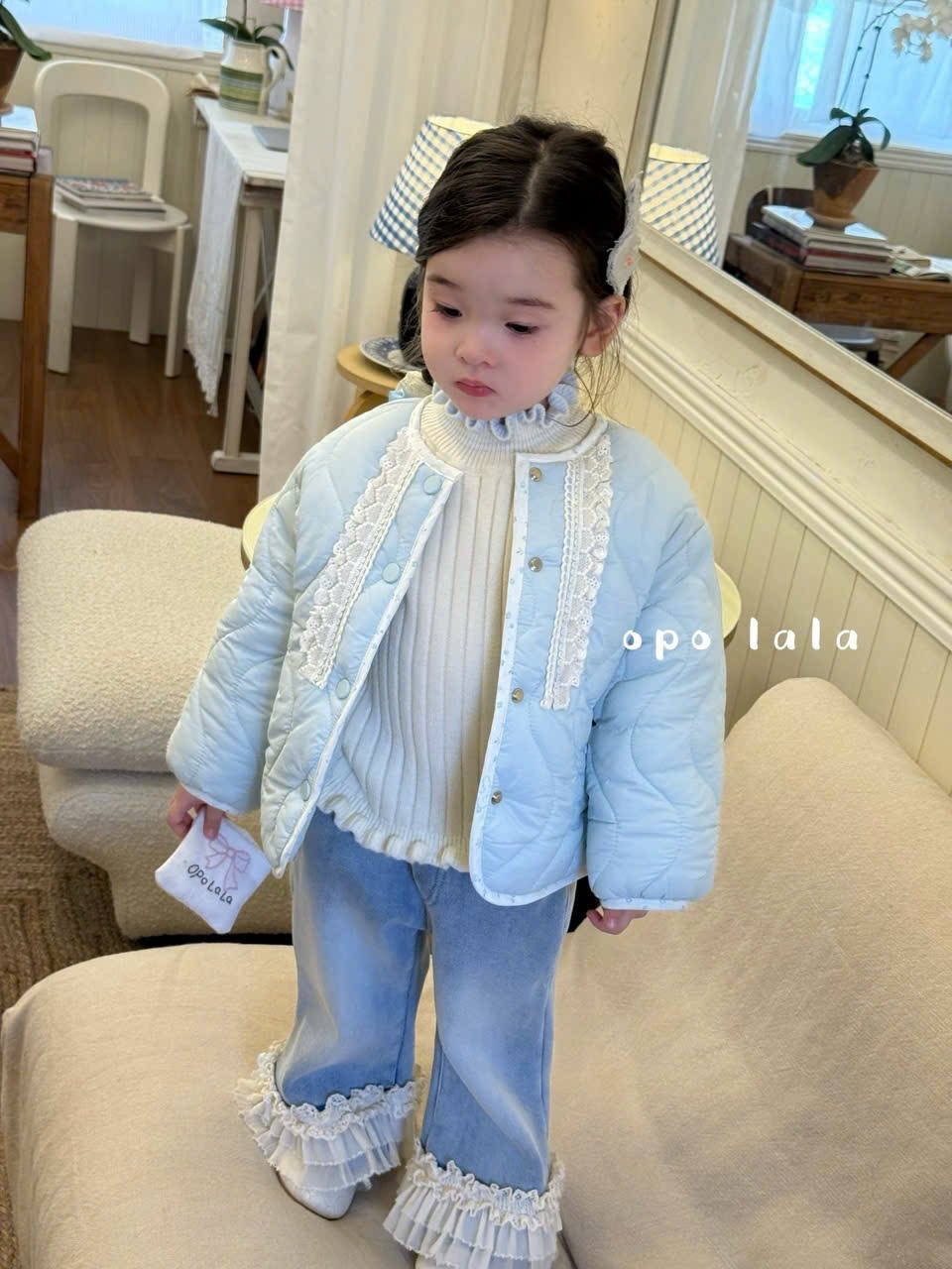 (M83) Áo khoác trần bông màu xanh cúc bấm Opolala_thumbnail_0