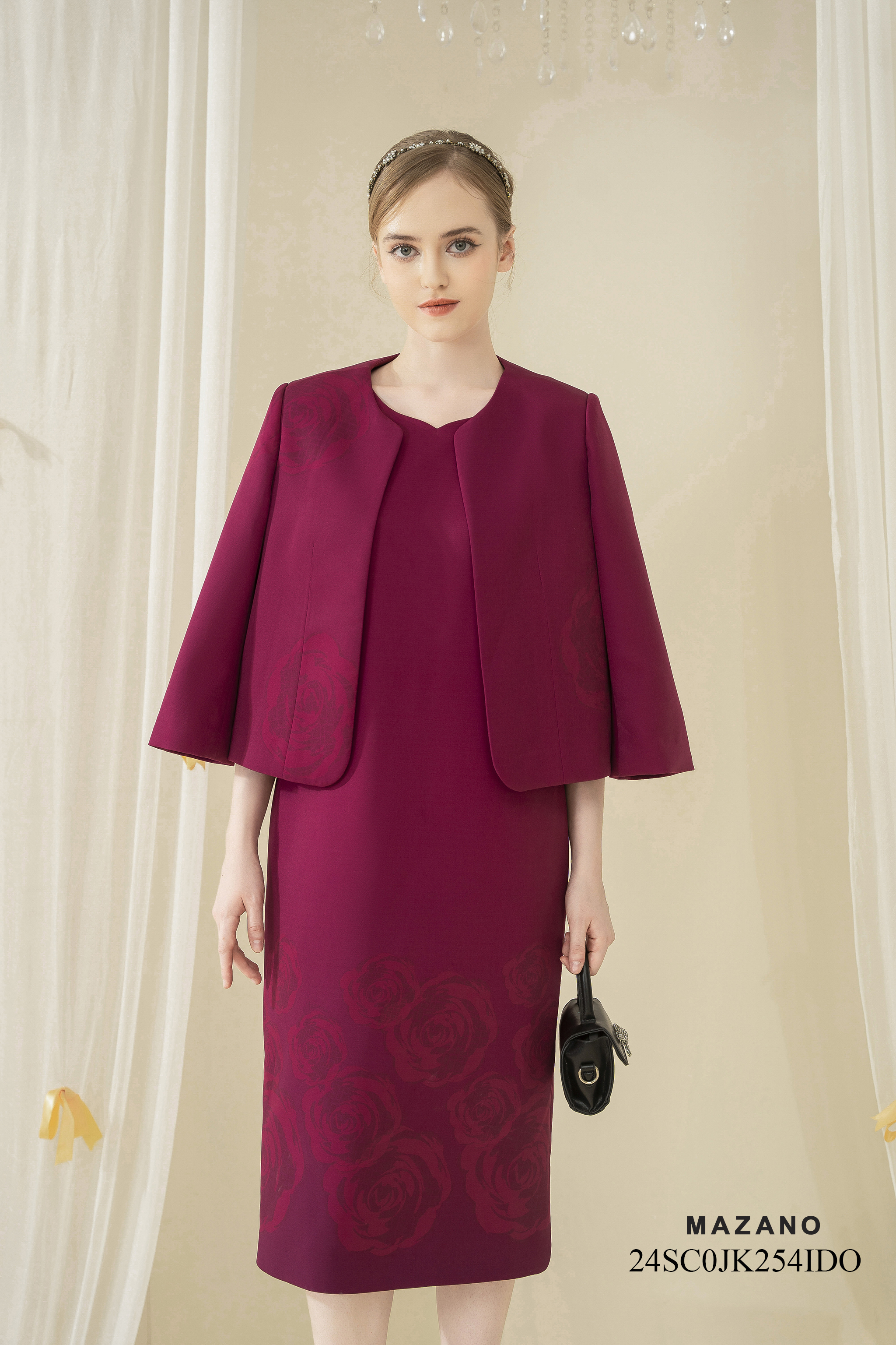 Áo khoác ngắn Suông Vải thô cao cấp Họa tiết in hoa hồng Dài dưới eo_thumbnail_4