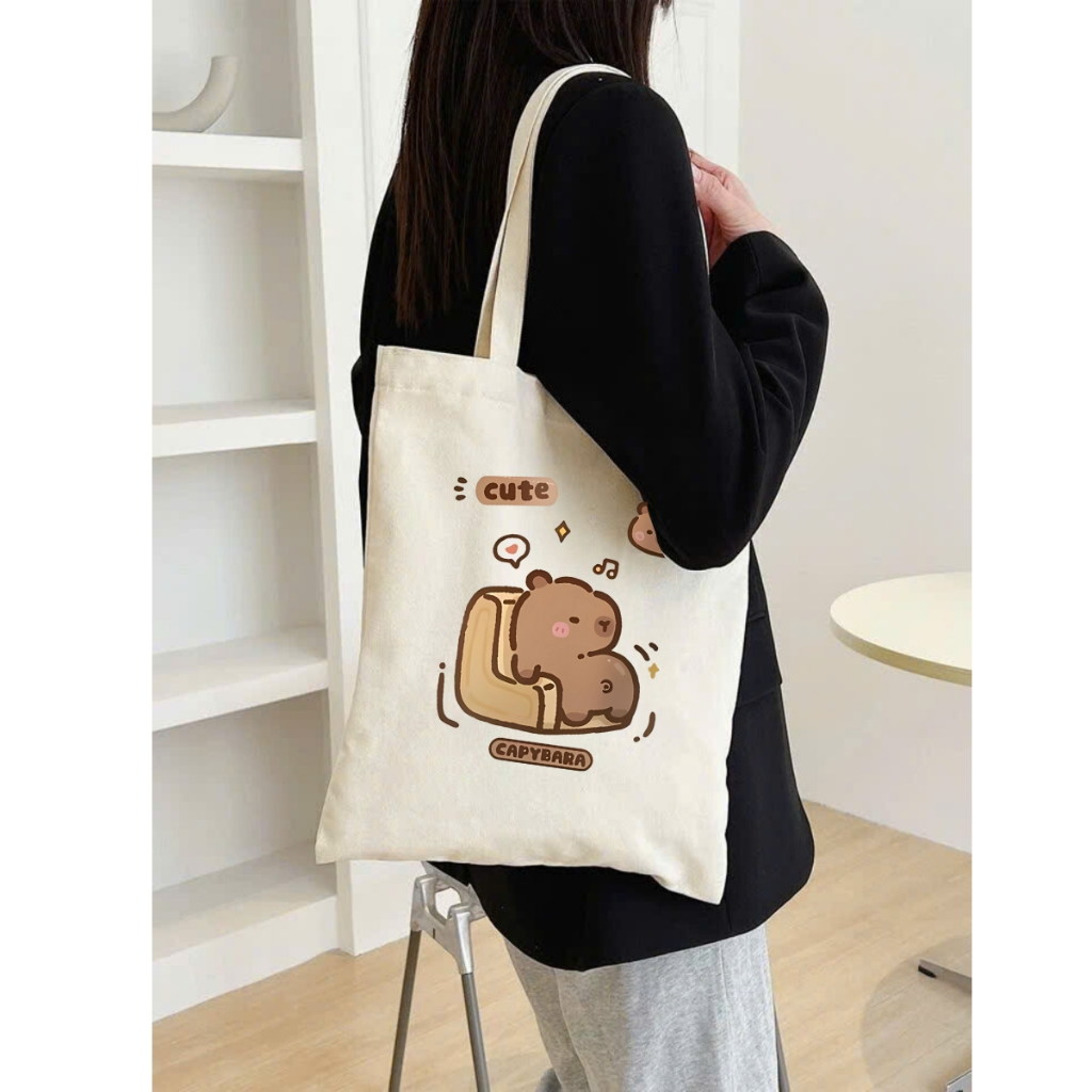 Túi Tote Capybara-Túi vải canvas có túi phụ và khoá kéo đựng vừa A4 và laptop (33x37cm) - TOTE02_thumbnail_5