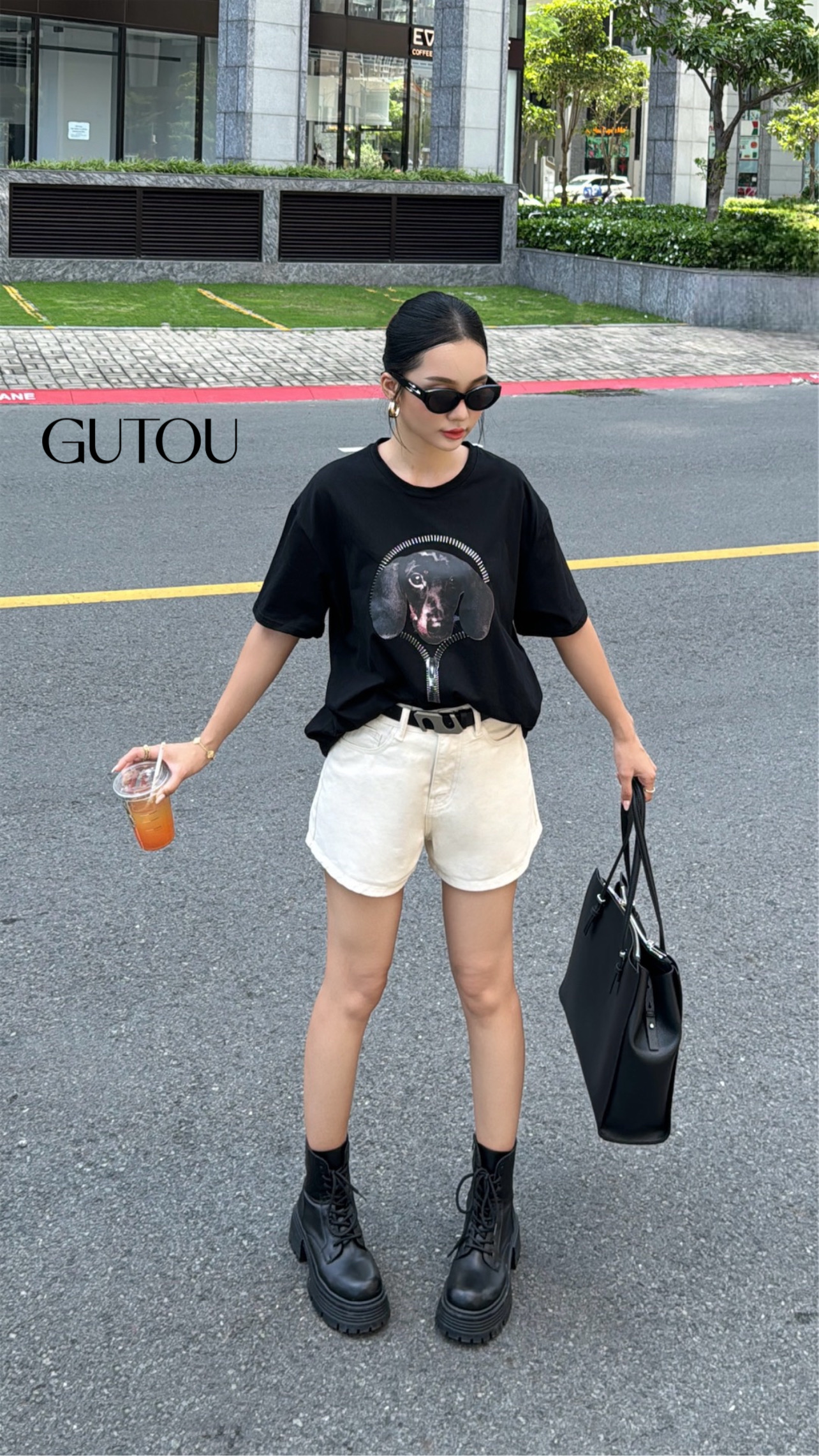 [ GUTOU ] Áo Thun Đen In Hình Doberman Khóa Kéo_thumbnail_5