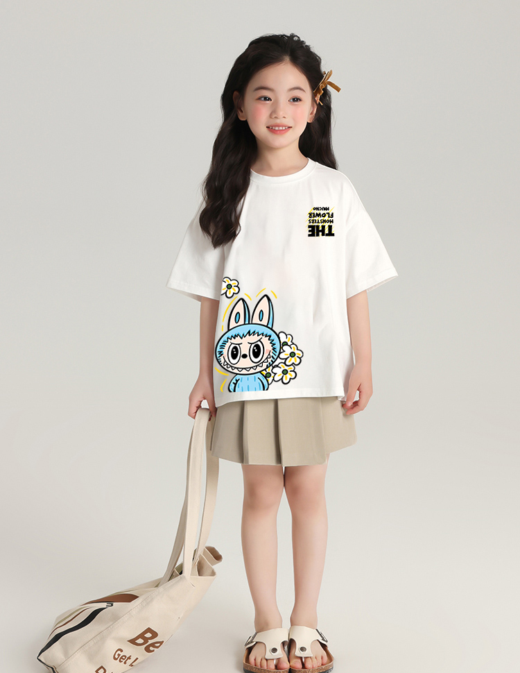 Áo thun bé gái labubu dễ thương nhiều màu sắc AED1465 Miucho Kid vải cotton thoáng mát cổ tròn in graphic_thumbnail_5