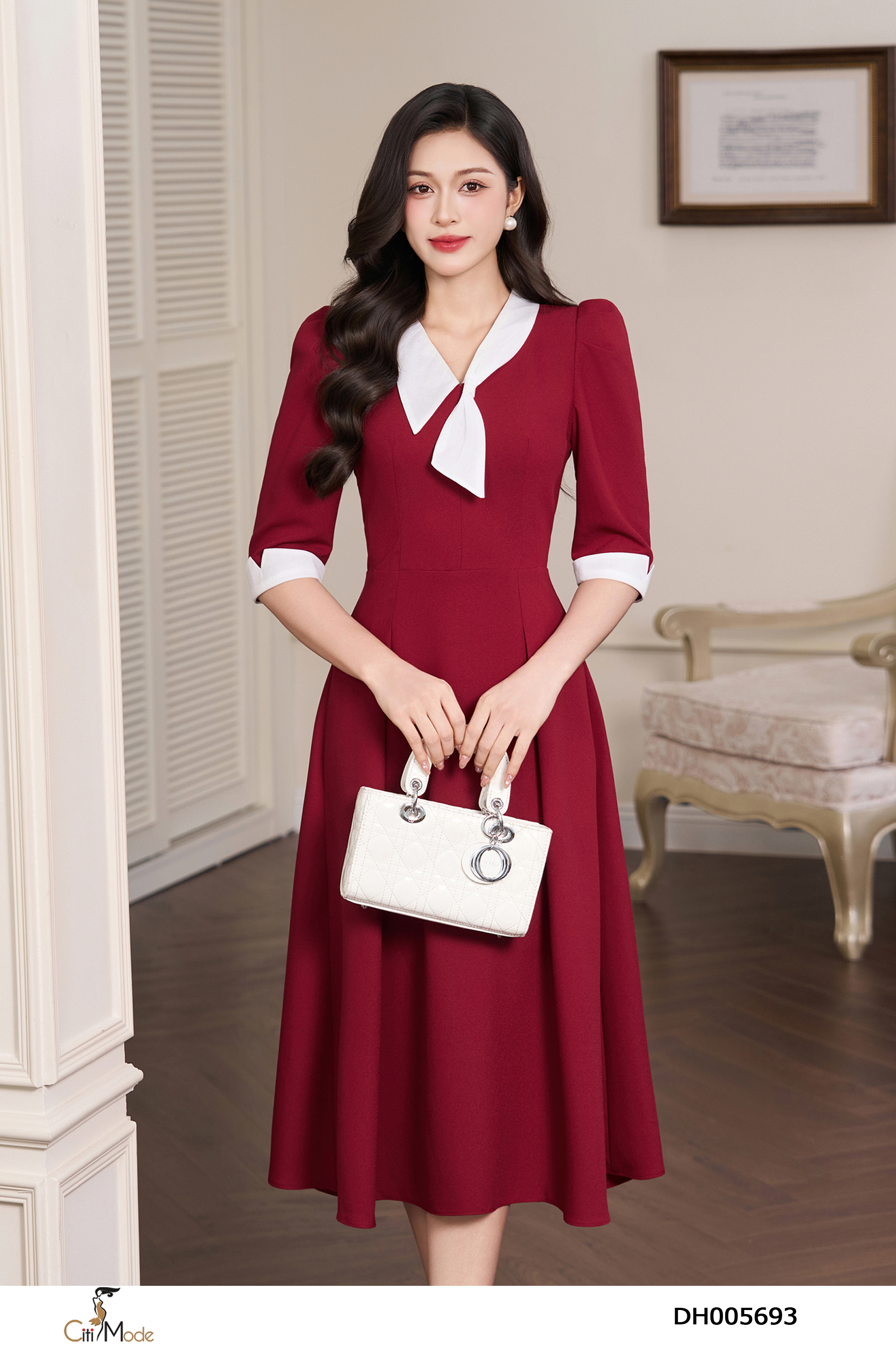 Đầm xòe đỏ phối cổ trắng tay lỡ_thumbnail_2