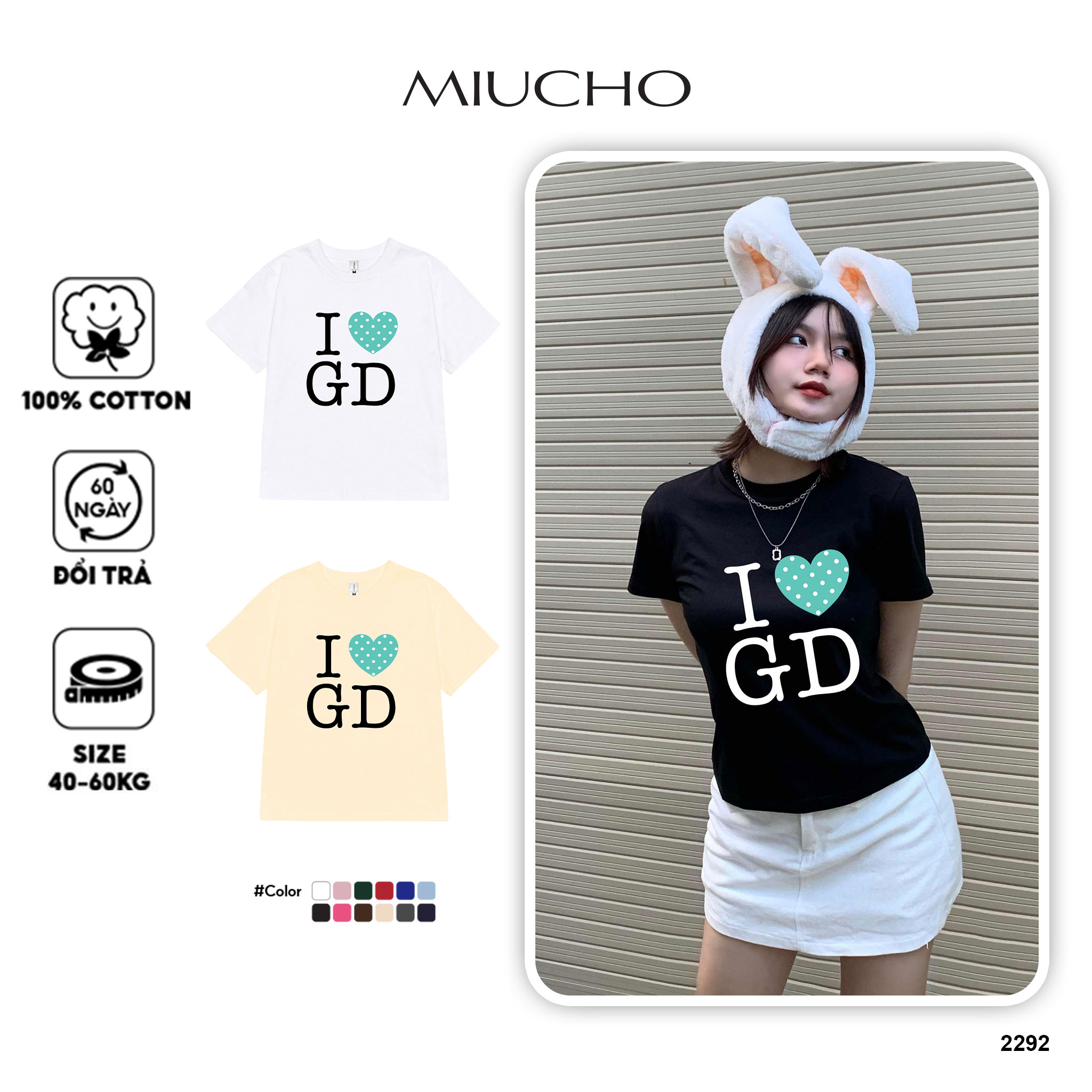 Áo baby tee form ôm hoa cúc GD 2292 Miucho vải cotton 4 chiều co giãn thoáng mát in mix