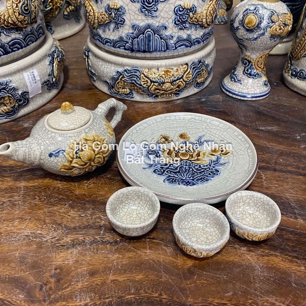Ấm Chén Thờ Cúng Men Rạn Bát Tràng - hàng chuẩn Bát Tràng - Nghệ nhân chế tác