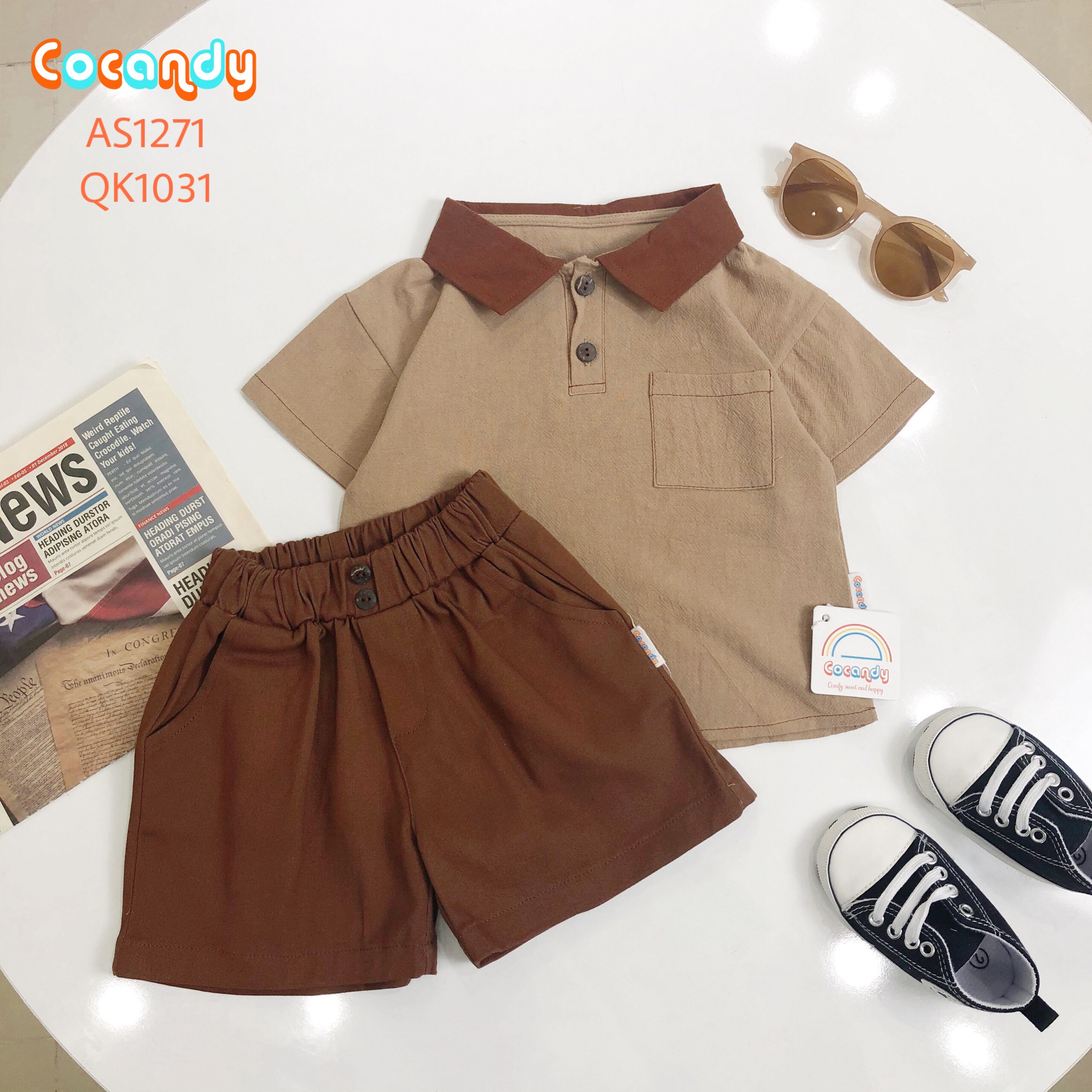 Áo cộc NÂU cổ Đỏ túi ngực_thumbnail_4