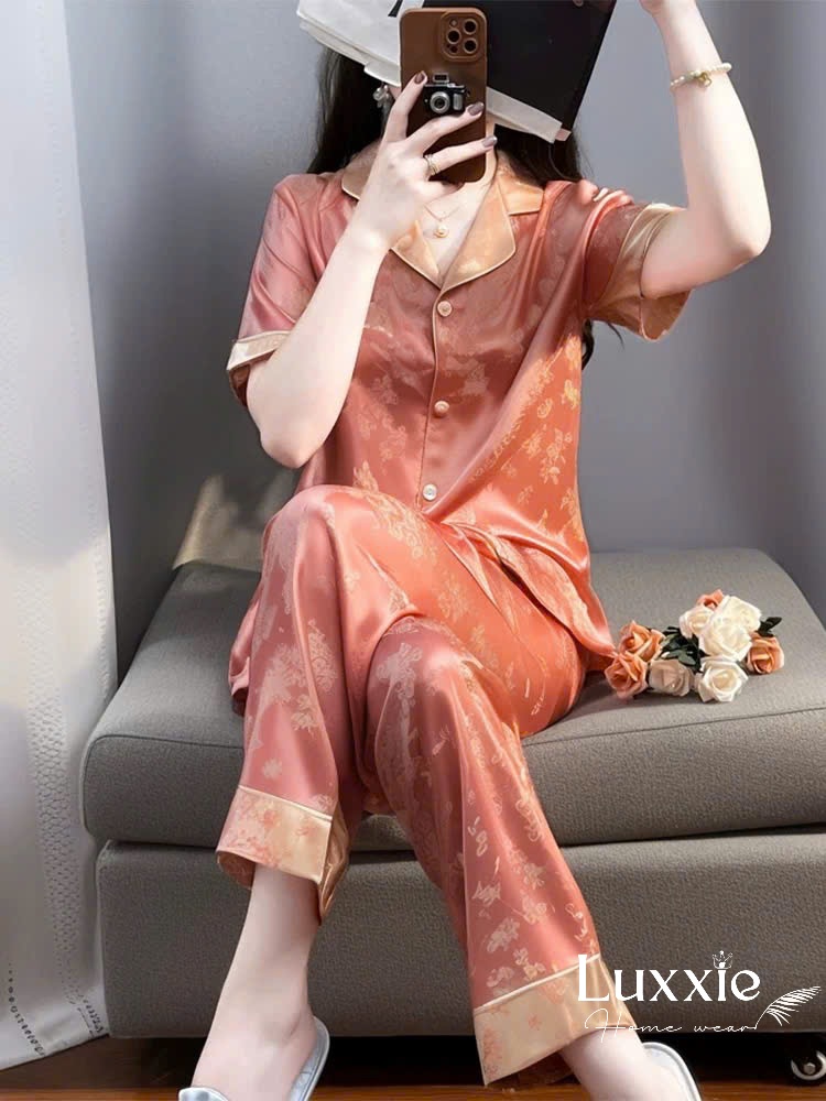 N81B pijama lụa họa tiết hoa bướm set 3