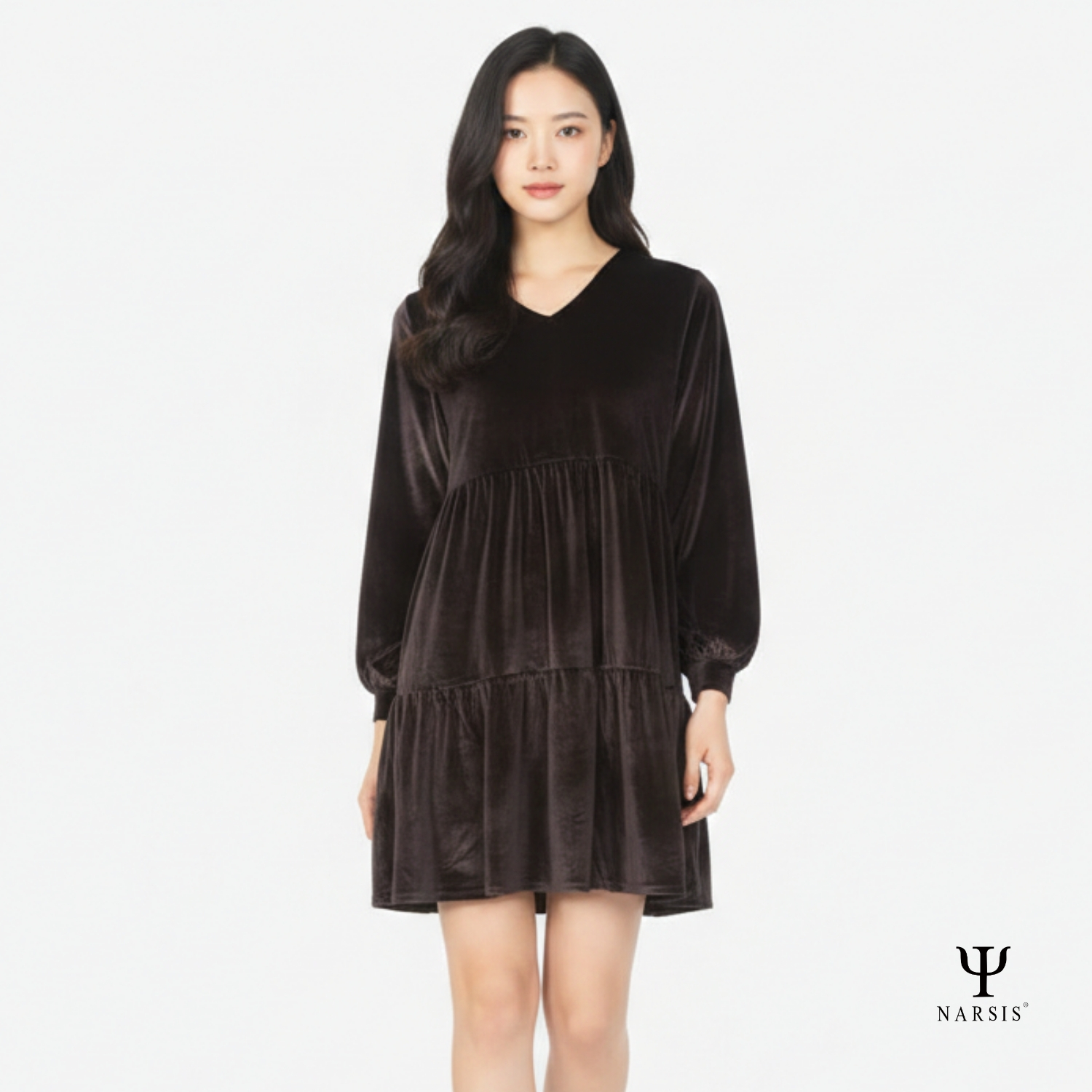 VÁY NHUNG BABYDOLL DÀI TAY NARSIS, CHẤT LIỆU NHUNG MỀM MỊN B0005 NARSIS CHẤT LIỆU THOÁNG MÁT, DỄ ..._thumbnail_0