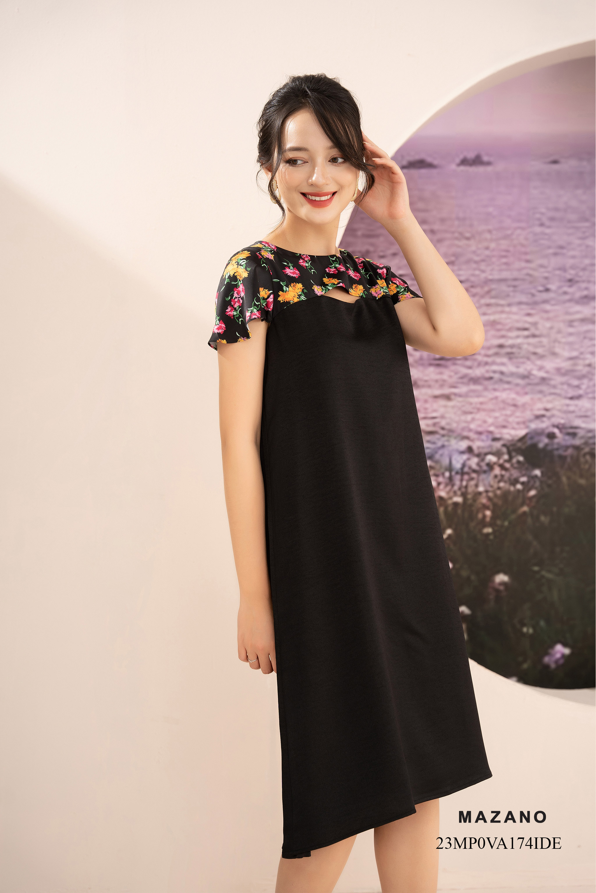 Đầm suông A phối họa tiết in, chân mullet_thumbnail_1