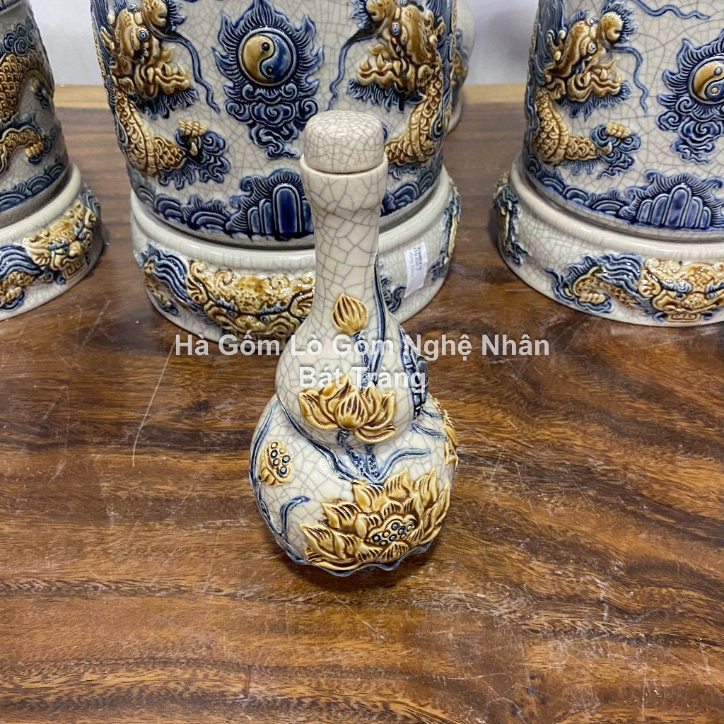 Nậm Rượu Thờ Cúng 2 Bầu Men Rạn Chuẩn Bát Tràng - Nghệ nhân chế tác