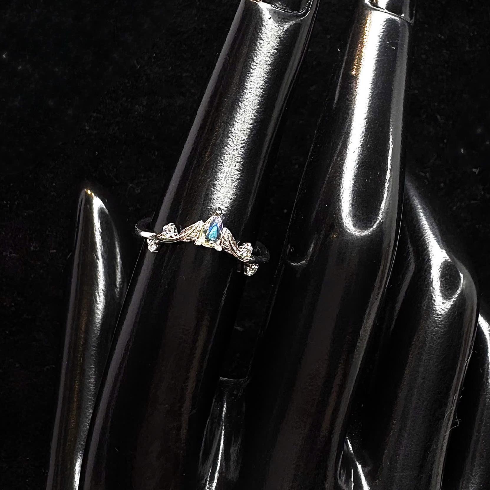 Nhẫn bạc xi bạch kim vươn miệng lá đá 7 màu size 6_thumbnail_3