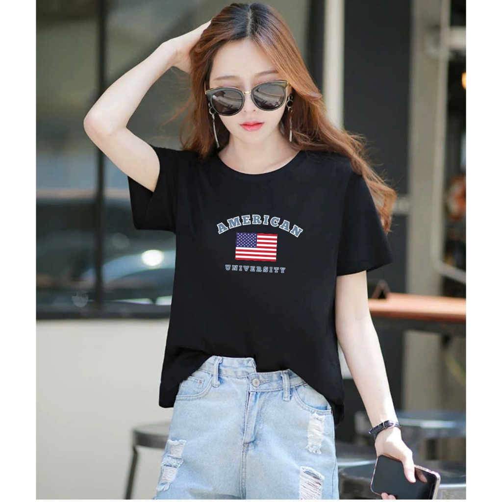 [Form Rộng] Áo thun nữ in hình 'AMERICAN' - LOZA RT8201