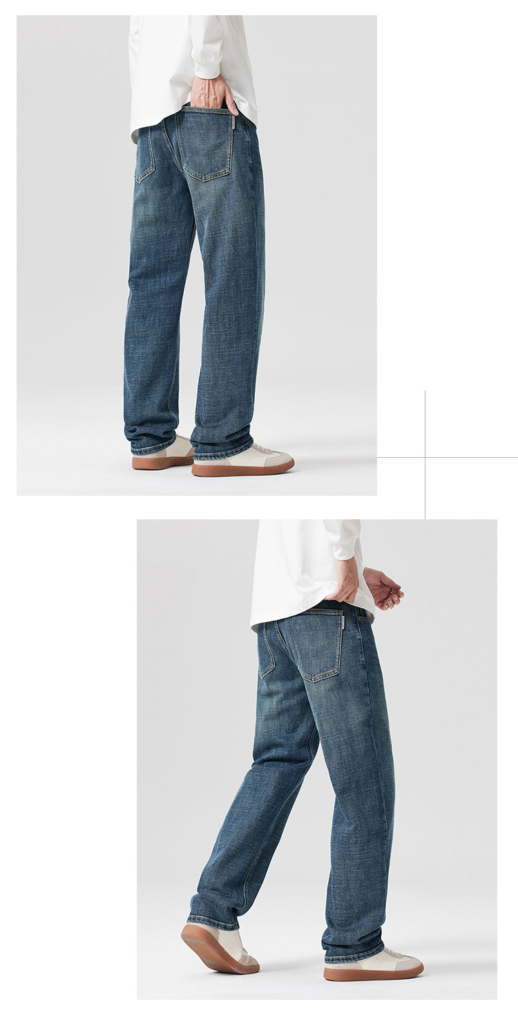 Quần jean thẳng ống rộng co giãn cho nam 2025 Phong cách mùa thu mới của Mỹ cổ điển râu mèo và quần tắm ngựa_thumbnail_2