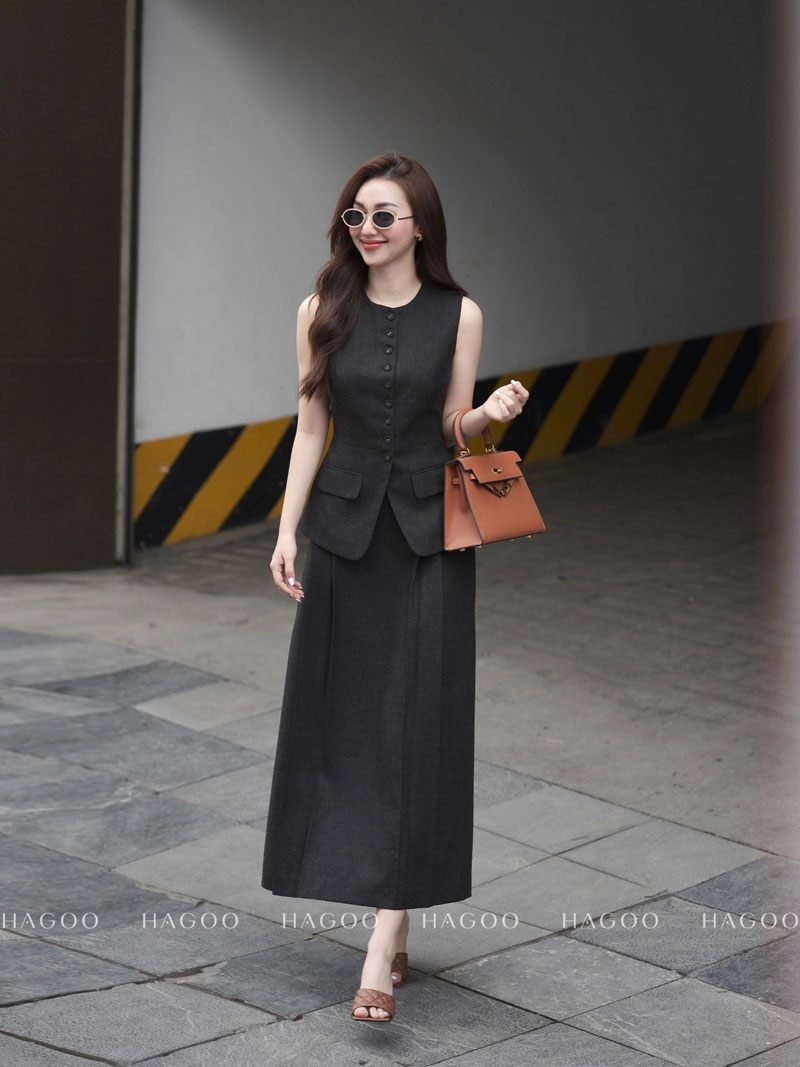 Áo gile dáng dài HAGOO