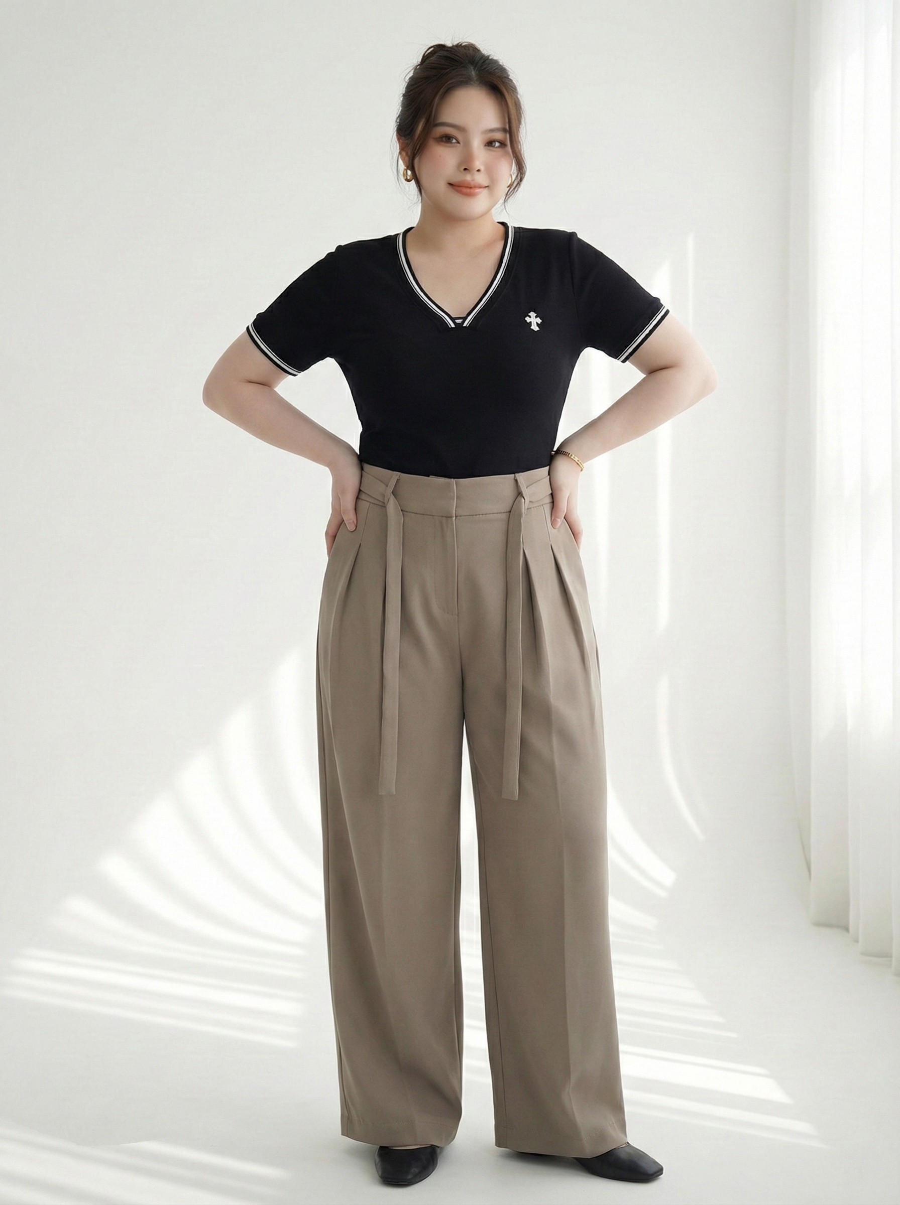 BIGSIZE - Áo thun viền cổ tim T-AT9091