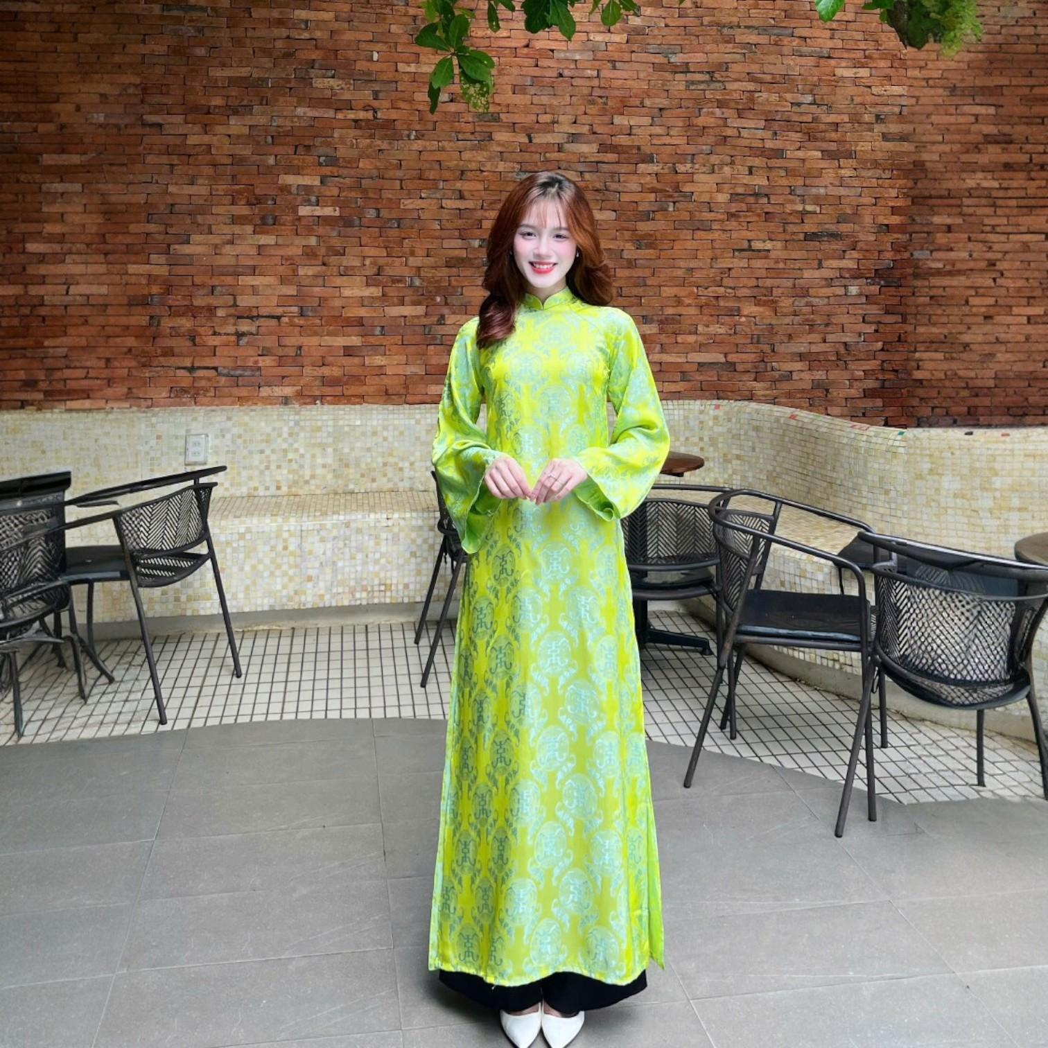 Áo Dài Nữ Cách Tân Dáng Suông Tơ Hoa Tay Dài Giả Cổ Phục Mặc Tết MM04