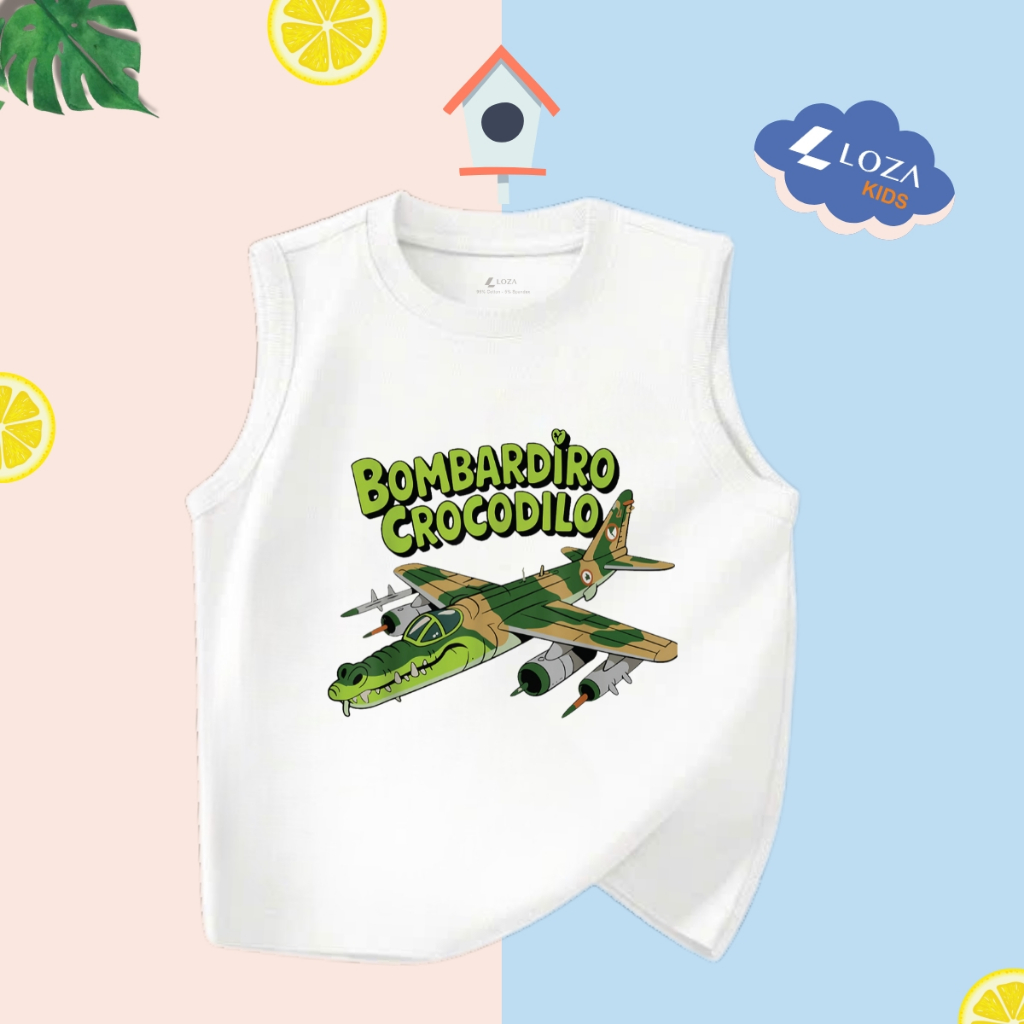 Áo thun in Brainrot Capucino, Bombardiro Crocodilo mẫu mới 2025 cho bé trai - Áo phông sát nách cho bé Loza Kids ST003_thumbnail_8